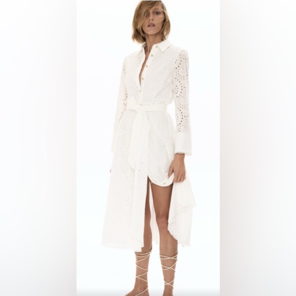 Zara, Eyelet Lace Midi Length Shirt Dress with Removable Belt/Sash, Sz XL